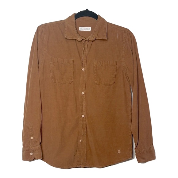 ZARA NAVY BLUE PLAIN FINE-WALED CORDUROY SHIRT - Like new - Picture 3 of 4